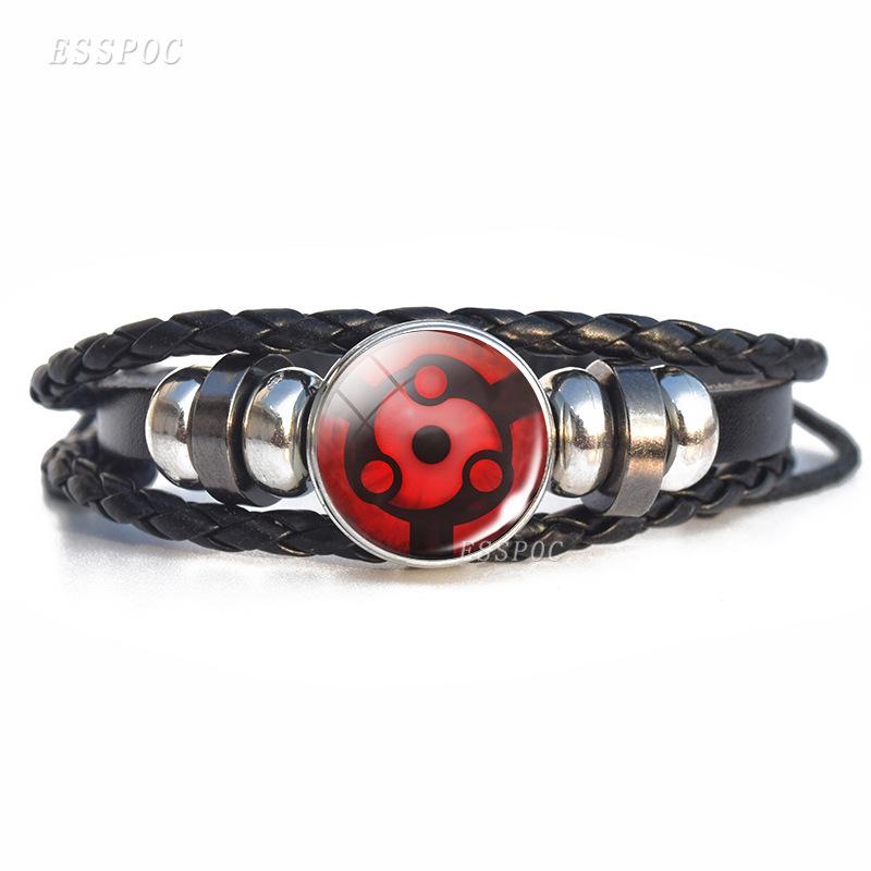Naruto Inspired Sharingan Black Leather Men's Bracelet - Anime Gift