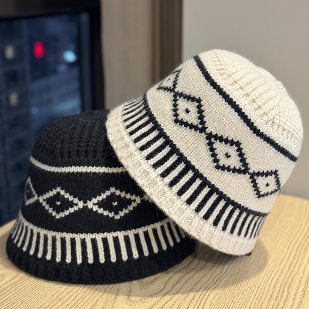 Autumn and Winter Rhombus Pattern Woolen Hat for Female Couple Casual Versatile Warm Ear Protection Cold Hat Knitted Hat