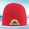 Rainbow over bold hail satan text Unisex Women Unisex Knitted Hat Beanie Pullover Cap Winter Thermal Warm Christmas Outdoor Cycli
