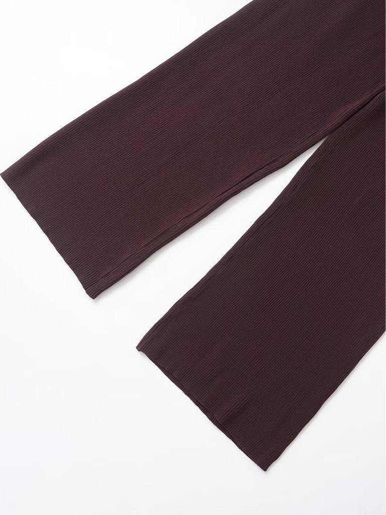 2025 Spring Women's European American Style Ribbed Knit Deep V-Neck Top & Casual Straight-Leg Pants Set