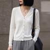 Korean Style Bamboo Texture V-neck Cardigan - Women's Versatile Long Sleeve Casual Jacket