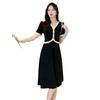 Xiaoxiangfeng Fake Two-piece V-neck Dress Women's Summer New Thin Women's Clothing Covering Meat Small Black Skirt