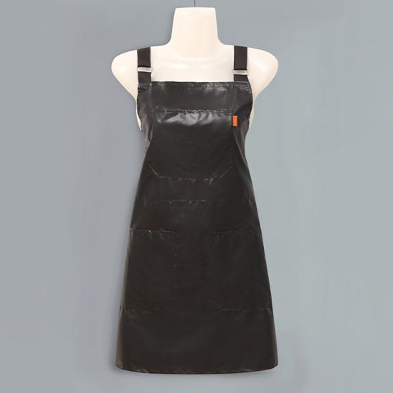 Barber Apron Waterproof Pockets Design Adjustable Strap Anti Stain Faux Leather Kitchen Chef