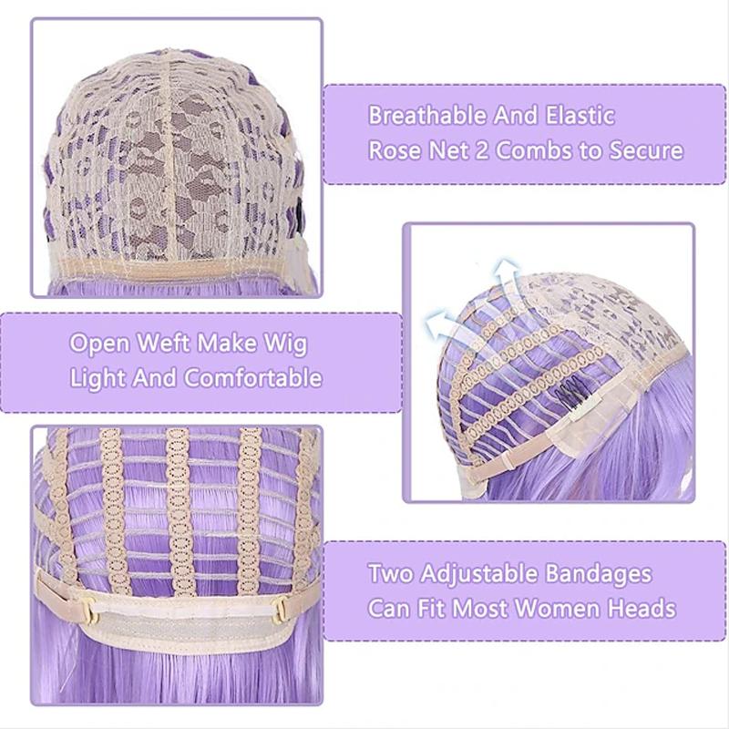 HAIRJOY Purple Bob Wigs Straight with Bangs Short Bob Wigs Synthetic Hair Wig for Women Cosplay Wig Halloween Wig