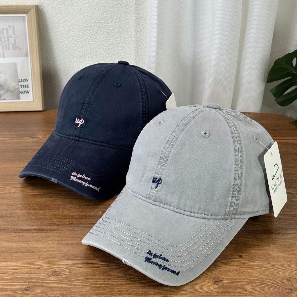 Fashion Hat UP Letter Embroidery Baseball Hat Peaked Cap Female Retro Wide Brim Korean Pink White Hat Large Deepened Letters