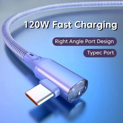120W Super Fast Charging USB To Type C Cable 90 Degrees Elbow for Samsung Xiaomi Hwawei Redmi POCO Oneplus General Cable