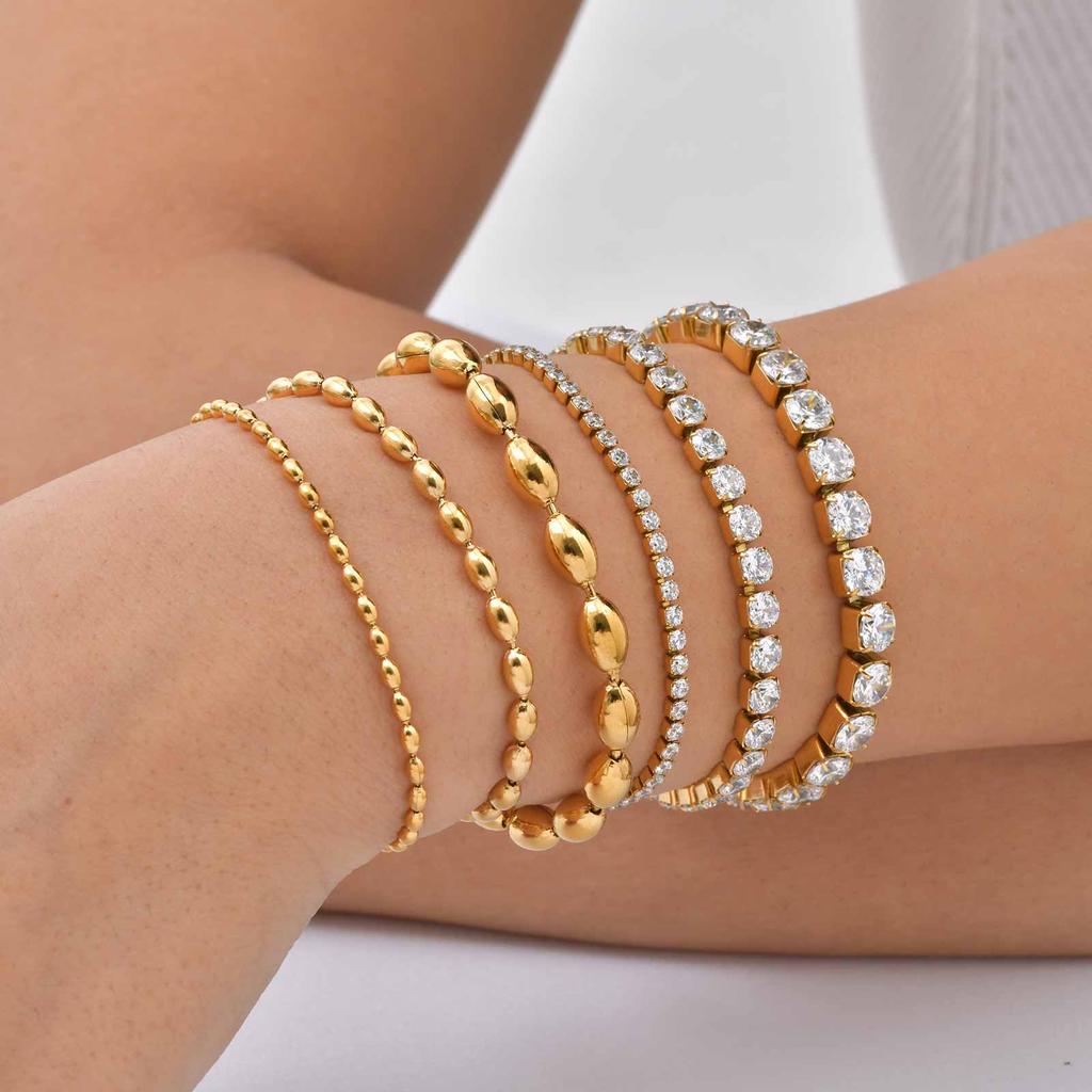 Classic AAA Zircon Tennis Bracelet for Women, Stainless Steel Oval Beads Chain Bracelets, Waterproof Fashion Jewelry Daily Party