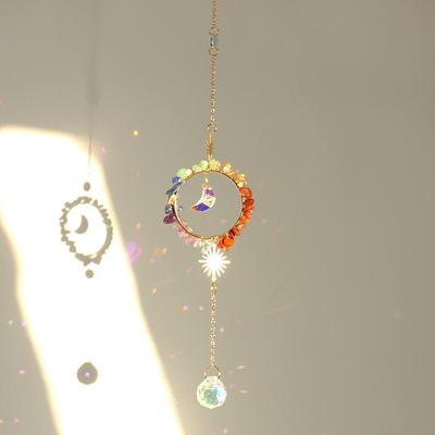 Natural Crystal Sun and Moon Garden Wind Chime Ornament Lamp