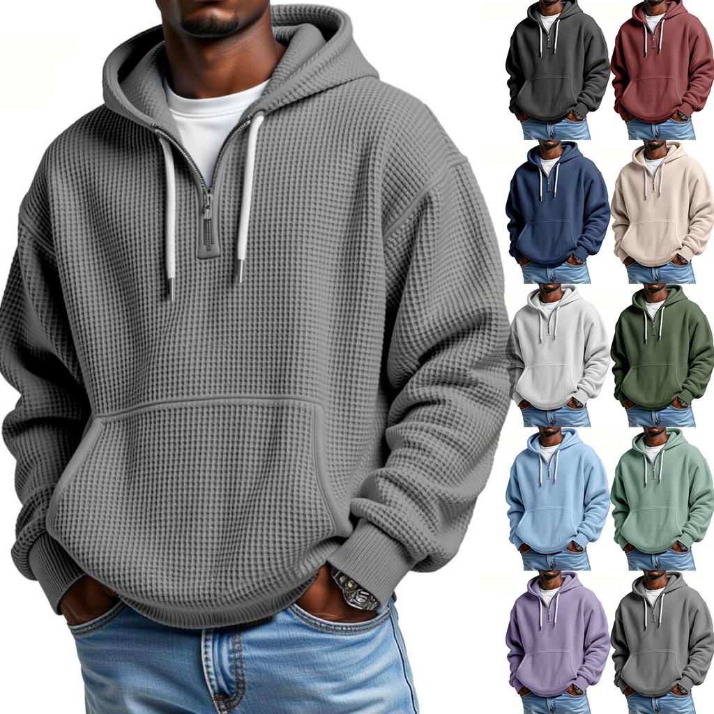 Mokaloha Men's Casual Solid Color  Zipper Long Sleeve Hooded Sweatshirt, Everyday Zipper Casual Long Sleeve T-Shirt