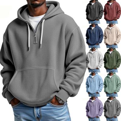 Men's Casual Solid Color Zipper Long Sleeve Hooded Sweatshirt, Everyday Zipper Casual Long Sleeve T-Shirt