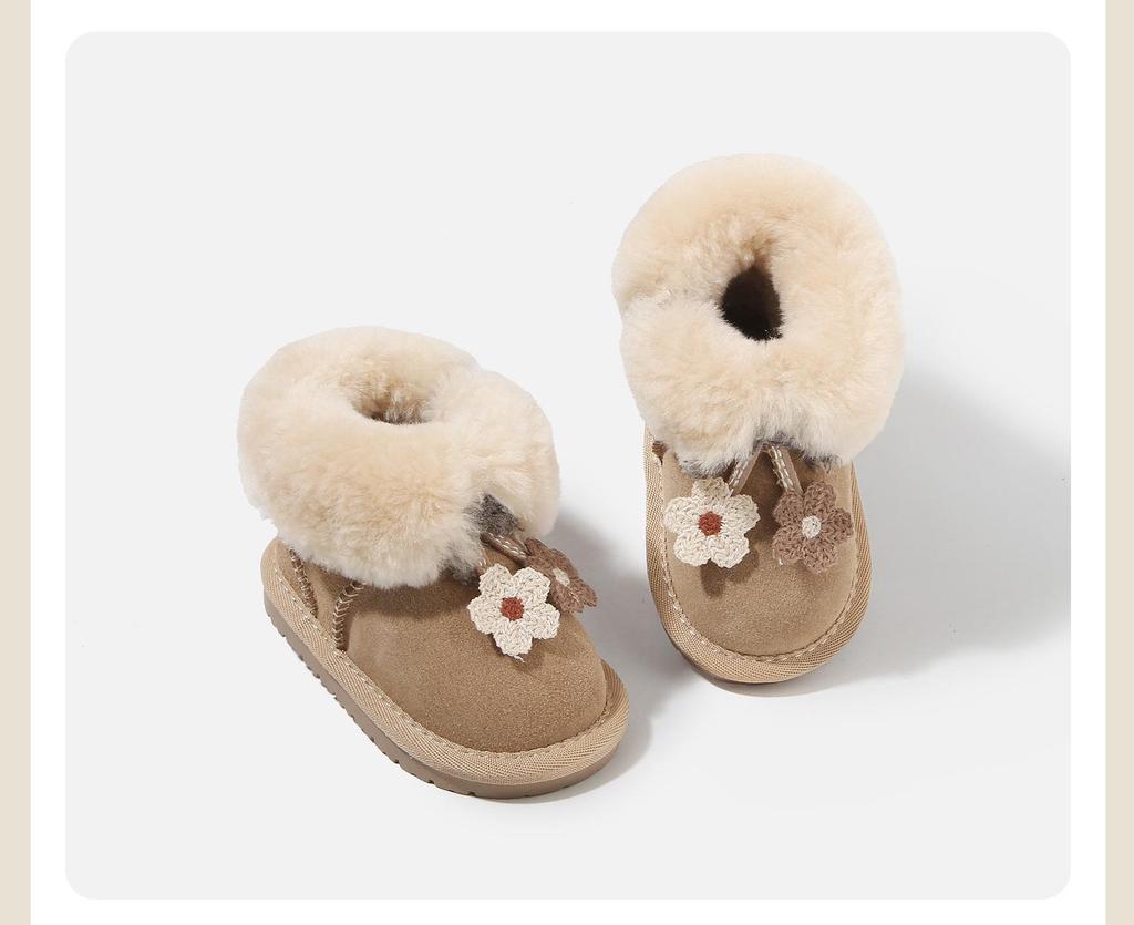 Toddler Girls' Plush Outdoor Leather Boots with Velvet Lining - Winter 2025