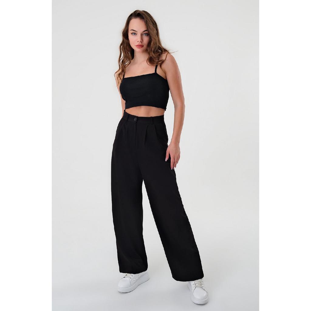 Woman White High Waist Palazzo Pants