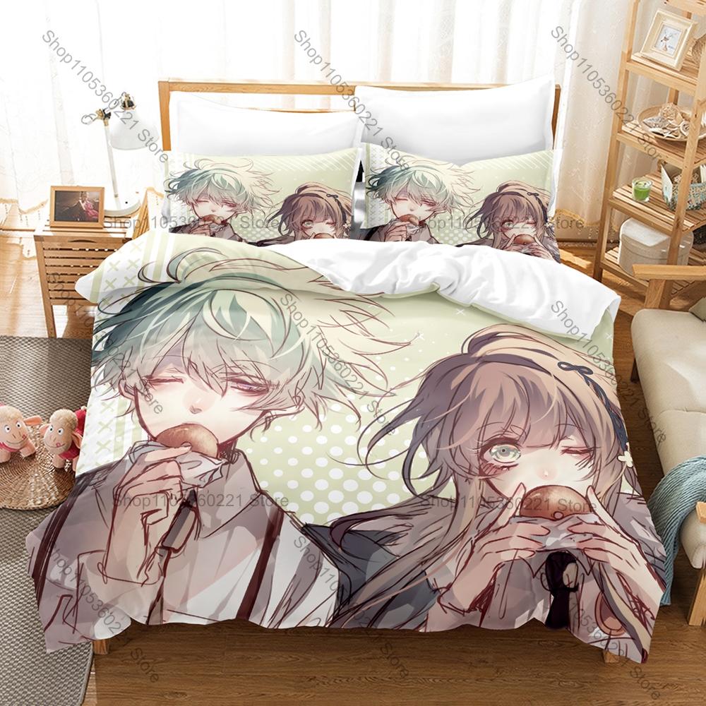 Ichika Aiji Kei Collar x Malice Crime Mystery Print Duvet Cover + 2 Pillowcases Otome Fans 3pcs Bedding Set Anime Kawaii