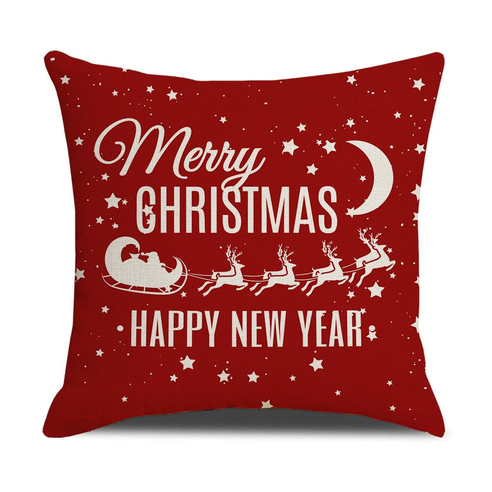 Christmas Pillow Cover Christmas Pillow Linen Cartoon Print Holiday Home Bed Cushion Cover