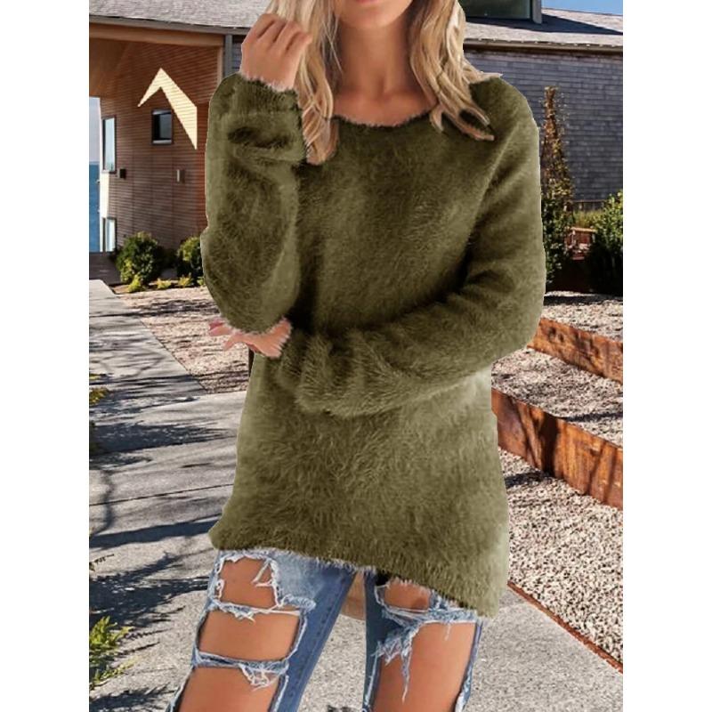 Women's Sweaters Comfortable Long Sleeve O Neck Casual Solid Color Vintage Knitted Female Elegant Winter Pullover Warm Sweaters