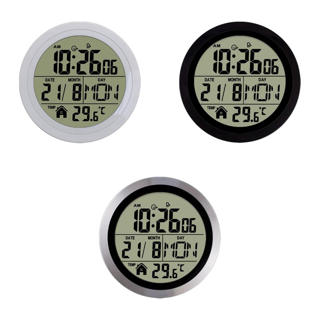 Digital Alarm Clock Round Date Week 12/24H Multipurpose Battery Operated Wall Clock for Living Room Gym Office Bedroom Hotels