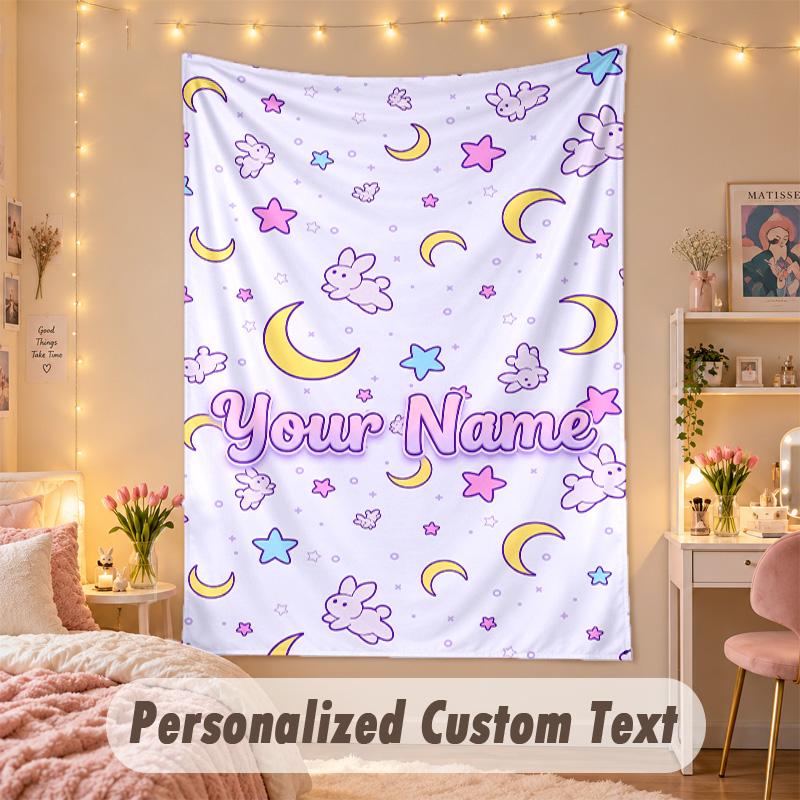 Custom Personalized Tapestry,Sailor Moon Print Custom Name Text Wall Art Hanging for Bedroom