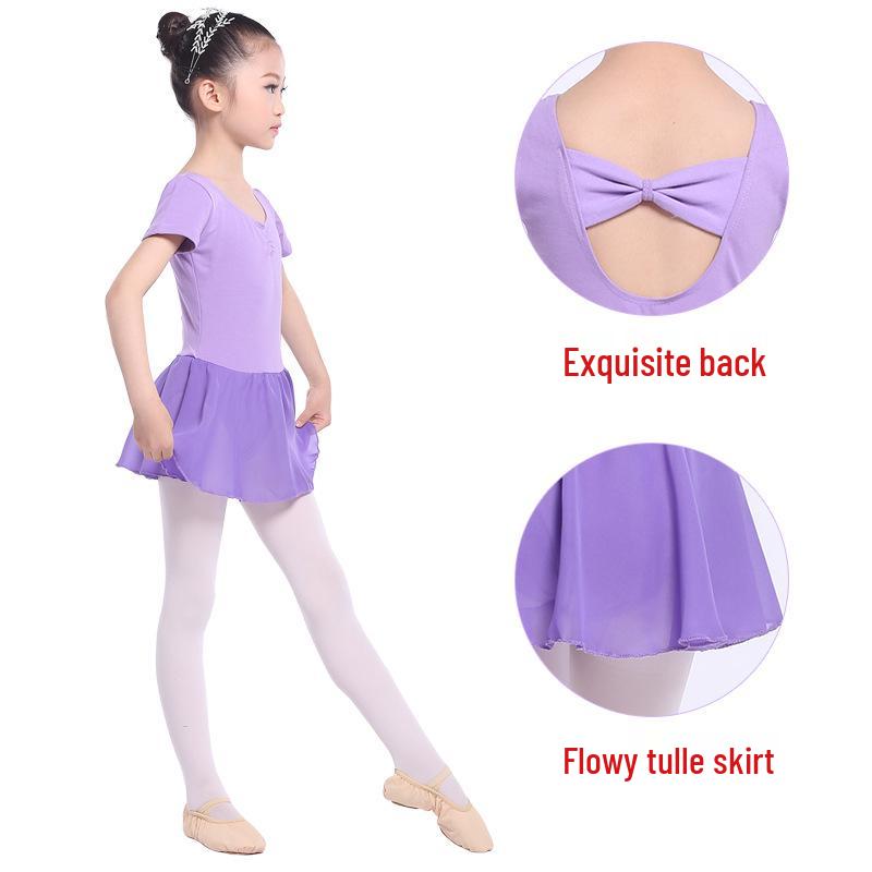 Girls' Backless Short Sleeve Ballet Leotard Dress
