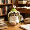 Crochet Flower Cat Hat Handmade Scalloped Pet Hat with Flower Ear Holes Cute Flower Hat for Small Medium Dogs Cats Party Photo Props
