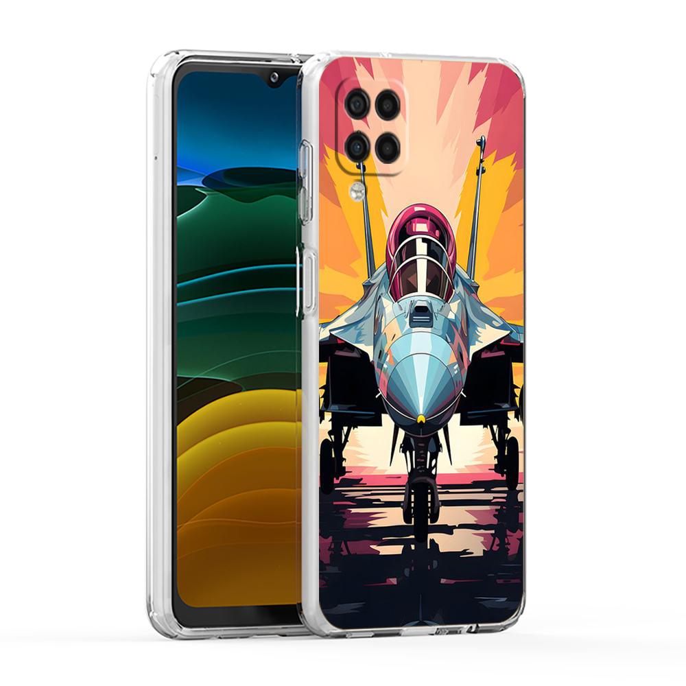 Soft TPU for Samsung Galaxy A13,A15,A22,A23,A25,A31,A32,A33,A35,A41,A51,A52,A53,A05,5G Transparent Phone Case Sky Jet Fighter