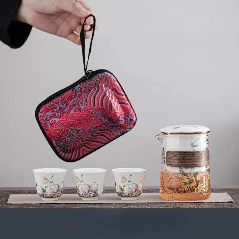 Portable Travel Tea Set High Temperature Resistant Glass Tea Cup Set New Hot Travel Essential Accessories Teaware Sets