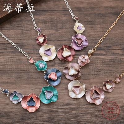 Luxury New Enamel Color Geometric Flower Necklace, Women's Creative Exaggerated Geometric Petal Zinc Alloy Necklace