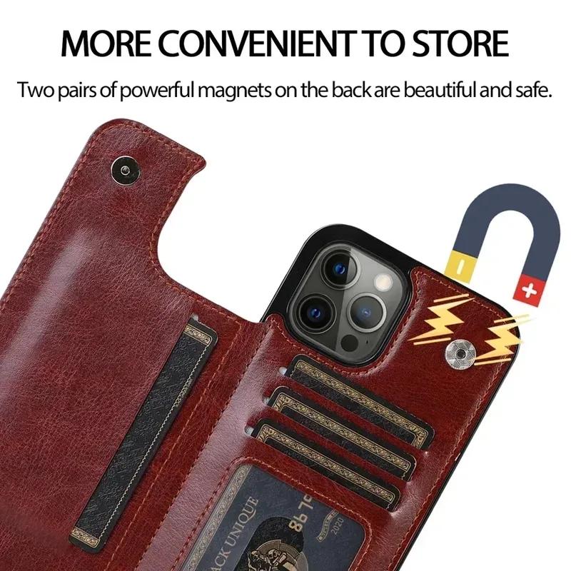 Wallet Double Button With Card Slot Stand Flip Leather Case For iPhone17Air 16e 16 Pro Max 15 Plus 14 13 12 Mini 11