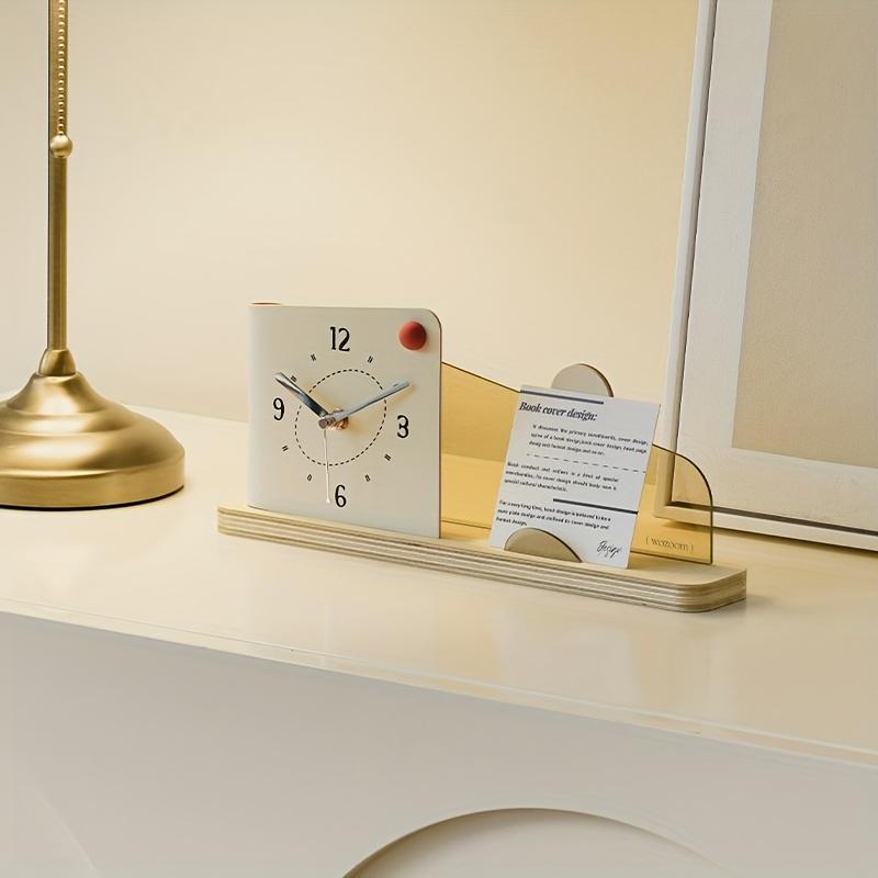 Creative Curved Shape Desk Clock, Silent Wooden Dual Tonewith Large Dial, Decorative Ball Includes Phone Holder, Ideal for Bedroom ,Study Decor