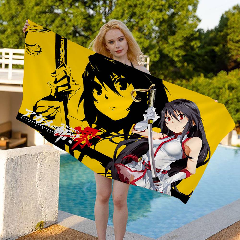 A-AkameS Ga Kill Cartoon Anime Microfiber Blanket Drying Beach Towels Oversized Printing Super Absorbent Pool Towel Blanket