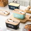 Ceramic Butter Box Rectangle Butter Sealed Box Butter Cutting Refrigerated Box Cheese Storage Box With Wooden Cover