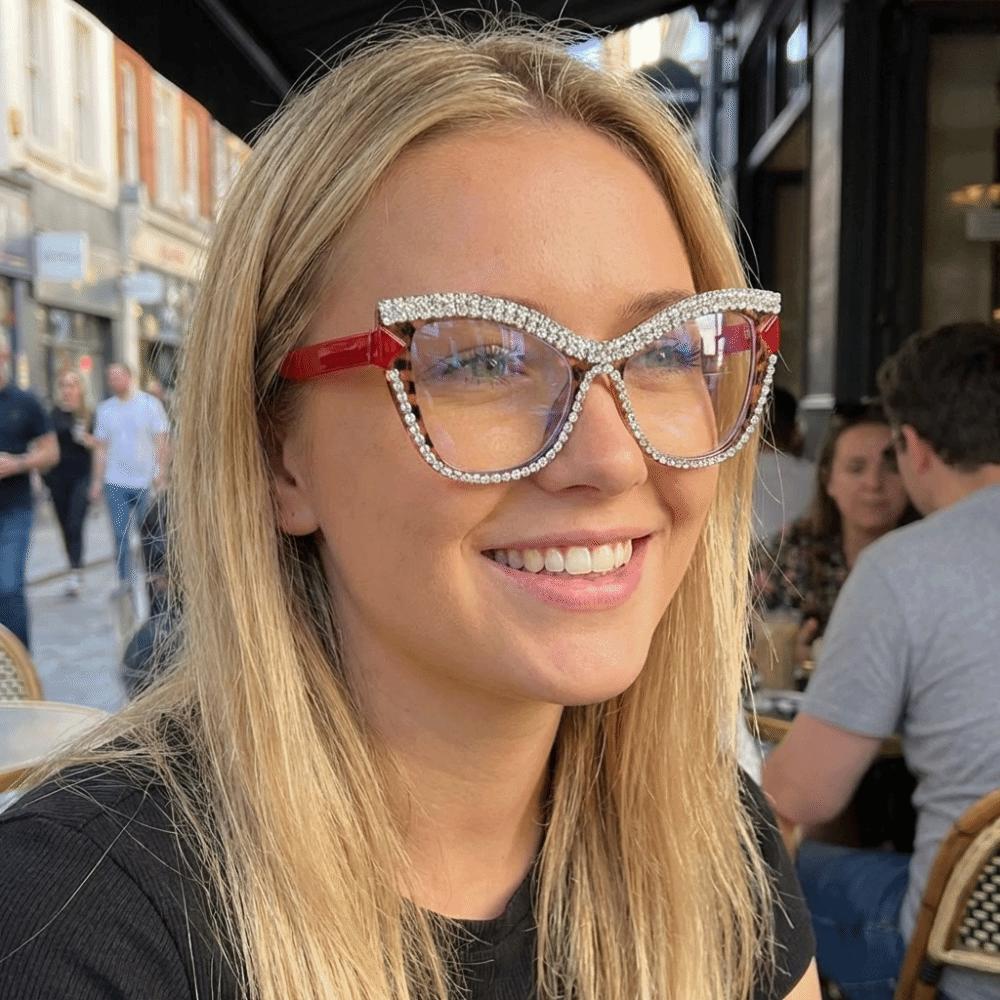 Trendy INS Rhinestone Glasses Luxury Lightweight Large Frame Eyewear Fashion Elegant Women Spectacles Selfie