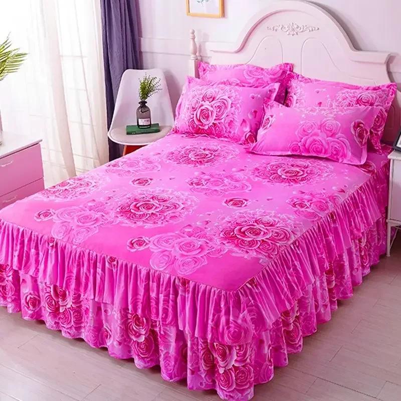 1Pcs Bed Sheet Lace Skirt Elastic Fitted Double Bedspread With Pillowcases Mattress Cover Bedding Set Elastic King Size Bedsheet