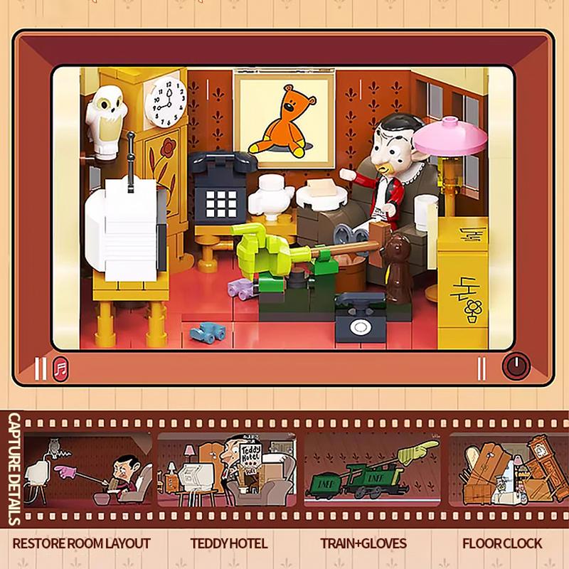 Anime Mr.Bean House Scene Series Building Block Creativity Classic Houses Model Bricks Decoration Puzzle Toy For Kids Gifts