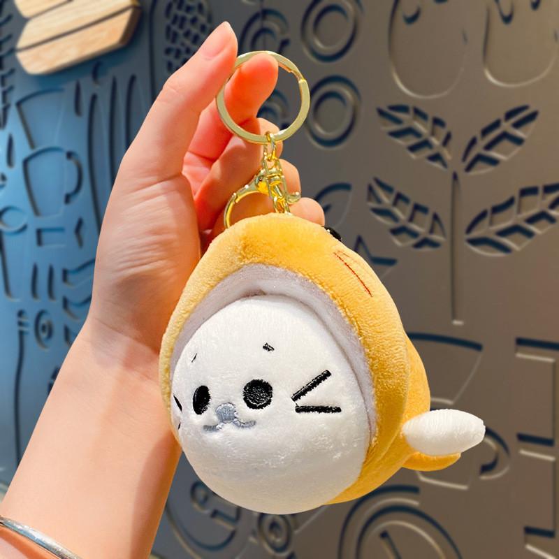 Cute Seal Plush Keychain In Whale Costume Soft Car Key Holder Accessory
