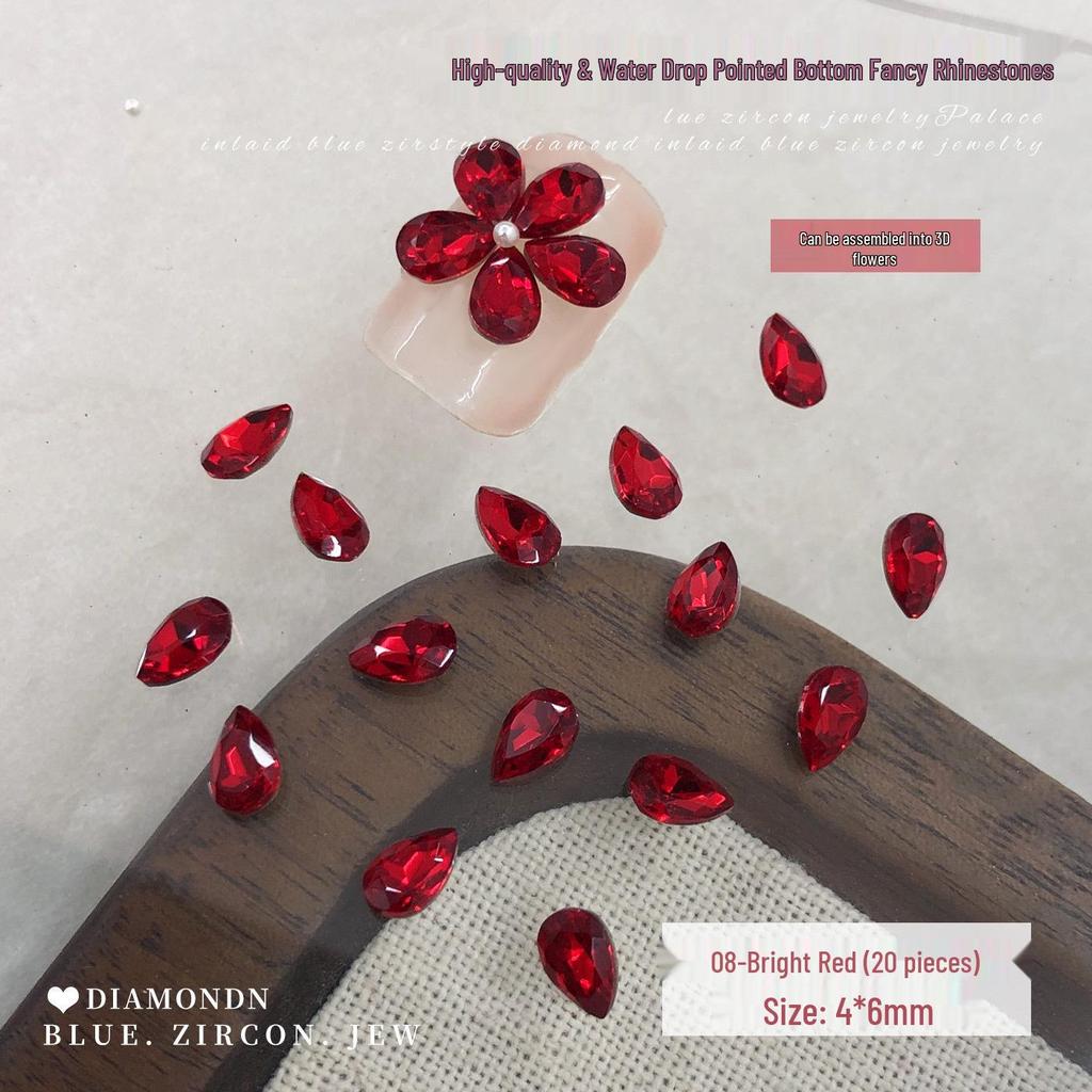 Champagne Pink Rhinestone Flower Nail Art Decorations: Sparkly, Colorful, Five-Petal Design with Pointed Back