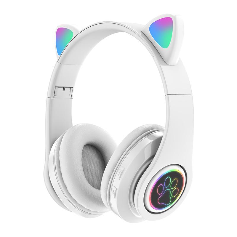 Cat Ear Luminous Bluetooth Headset B39: Foldable, Card Slot, Wireless Earbuds, Universal Compatibility