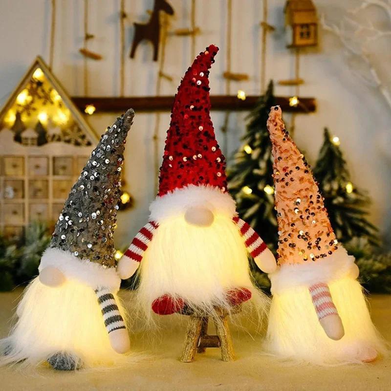 Creative Santa Gnome Christmas Decoration Hat Present Cartoon Plush Doll Glowing Dwarf New Year Gift