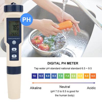 5 In 1 Portable Digital PH Salinity Temp TDS EC Meter Multifunctional Water Quality Tester Detector Water PH Temp Meter