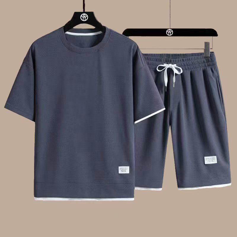 Men's Summer Sportswear: Waffle Short Sleeve T-Shirt + Shorts 2-Piece Set