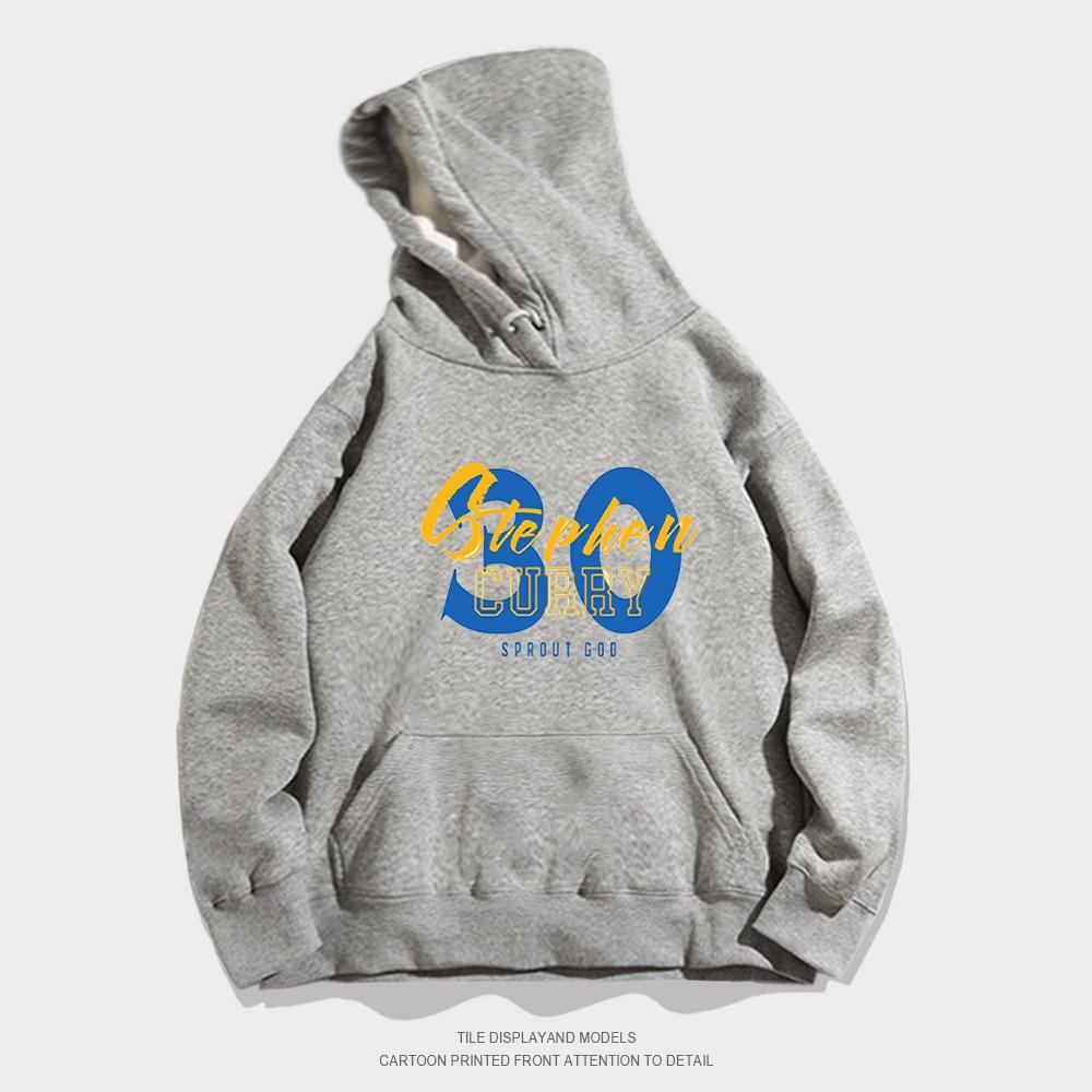 Autumn hooded sweater pullover European and American trend loose long-sleeved basketball casual printing yellow and blue No. 30 jacket