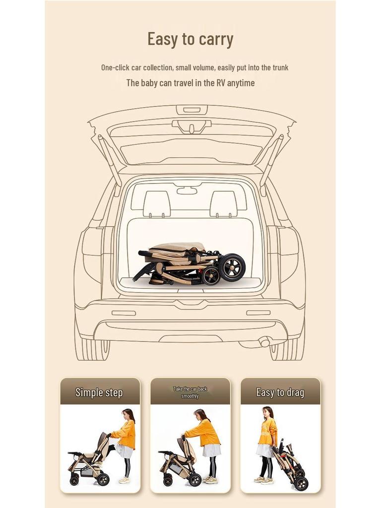 Lekki Składany Wózek Dziecięcy i Niemowlęcy z Regulacją Oparcia i Wysokim Stelażem