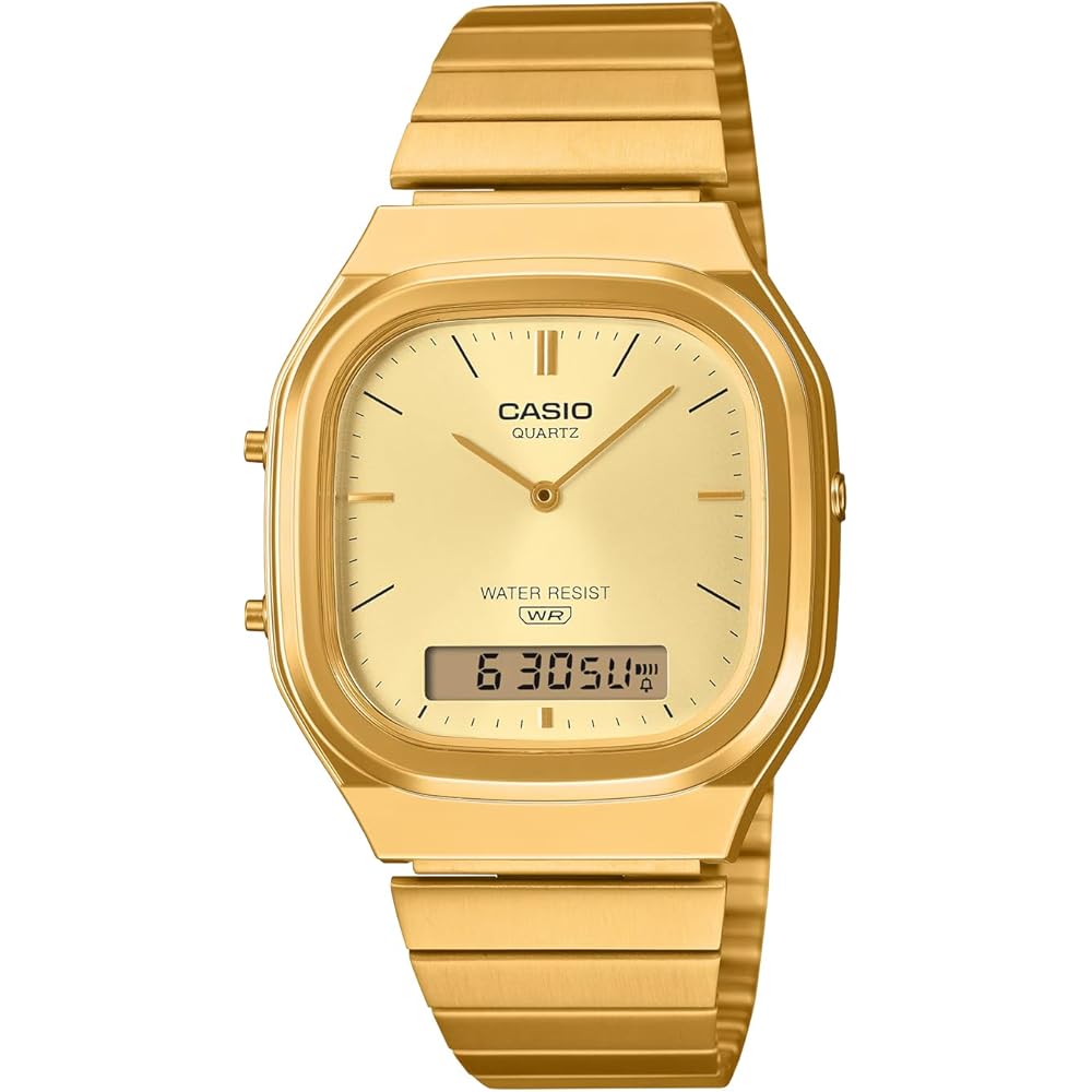 Casio Ana-Digi Quartz Watch Edgy Collection AQ-240EG-9A Unisex Dual Time Gold