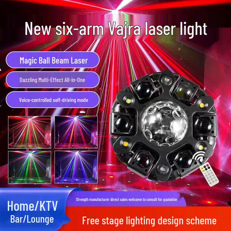 2025 Bee Eye Six-Arm Vajra Laser Bar Disco Stage Light with Strobe and Rotating Effects