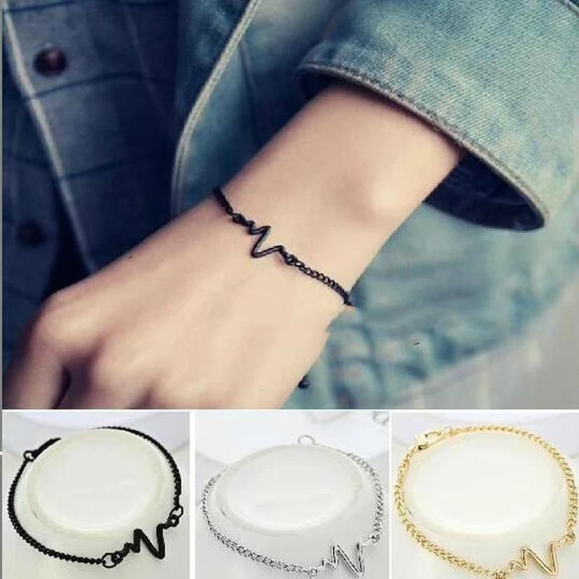 1 Pcs New Listing Fashion Personality Simple Design Heart Rate Electrocardiogram Chart Lightning Bracelet Couple Bracelet