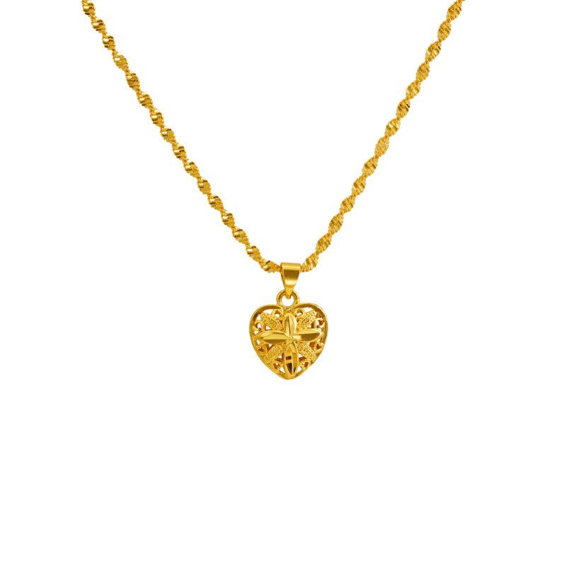 Vietnamese gold-plated necklace for women, long-lasting color, vintage heart-shaped imitation gold jewelry, copper alloy accessory, new clavicle