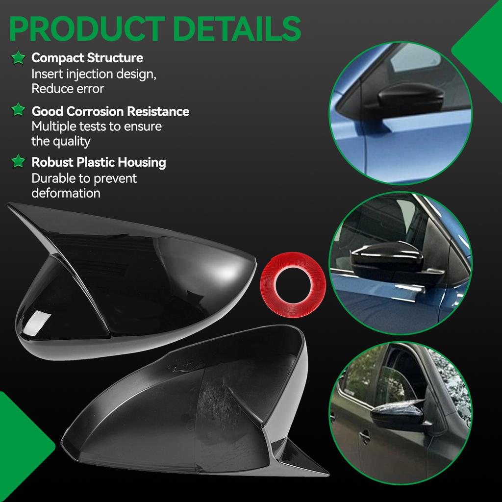 1 Paar Seitenspiegelabdeckung für VW Polo MK5 09-17 Glänzend Schwarz Rückspiegelkappe Links + Rechts 6R0857537B 6R0857538B