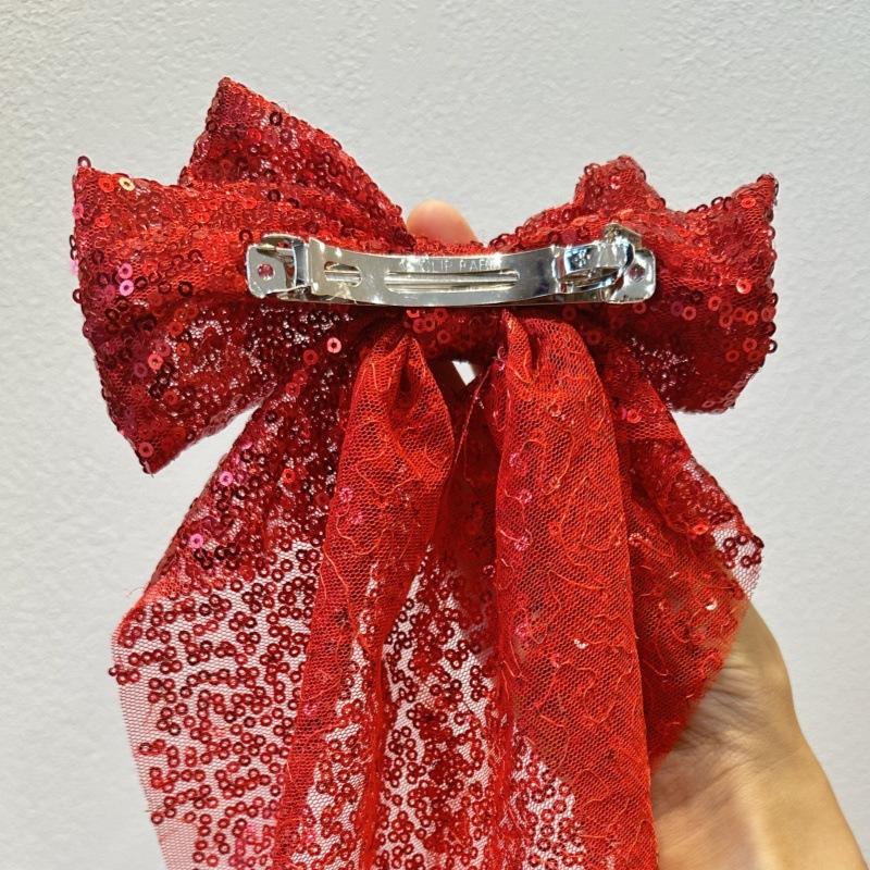 Mode Pailletten Schleife Haarspange Mesh Band Haarnadel Elegant Weihnachten Neujahr Party Haaraccessoires