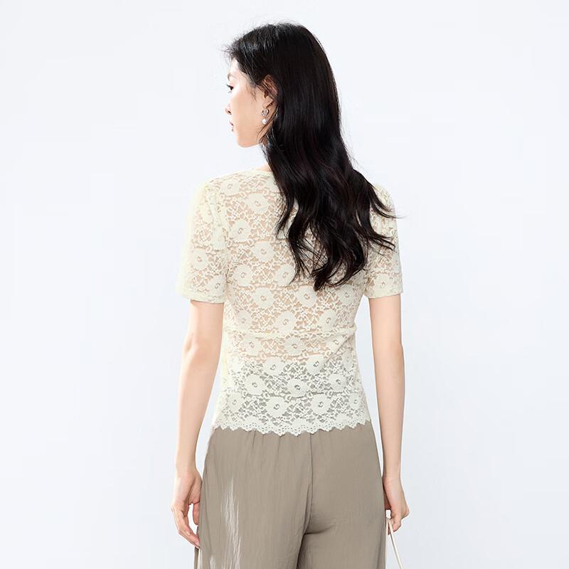 JOY SPEAKER Elegant Lace Hollow Short-Sleeve Blouse