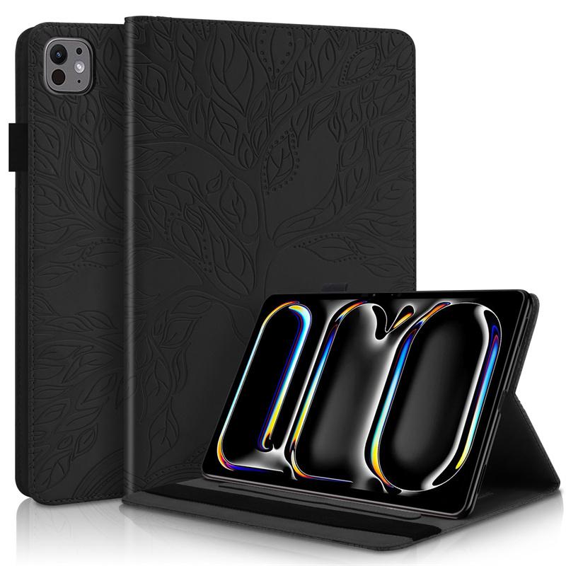 Pour Étui iPad Pro 13 M4 13" Arbre en Relief Portefeuille Cuir PU Housse à Rabat pour Funda Coque iPad Pro 13 Pouces 2024