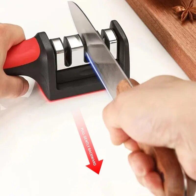 Affilacoltelli a 3 segmenti per cucina, portatile multifunzione per uso domestico, pietra per affilare a tre usi